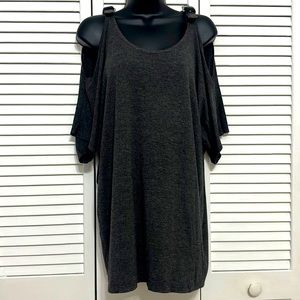 Michael Kors Gray LG Batwing, Shoulder Cut Out, Logo Buckles, Round Neck T-Shirt